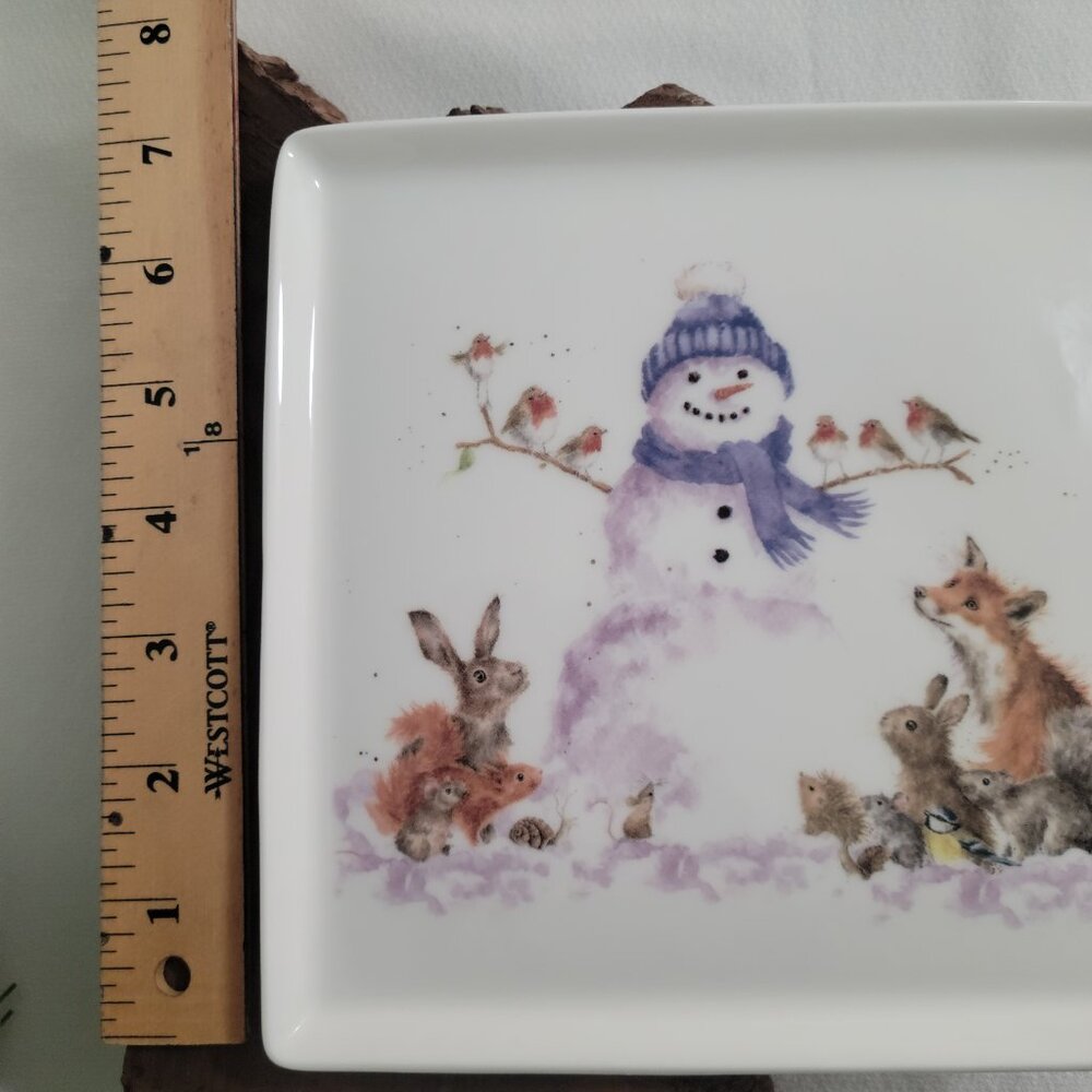Royal Worcester Wrendale Christmas Fox, Rabbit, Snowman SquarePlate Hannah Dale - Picture 10 of 11